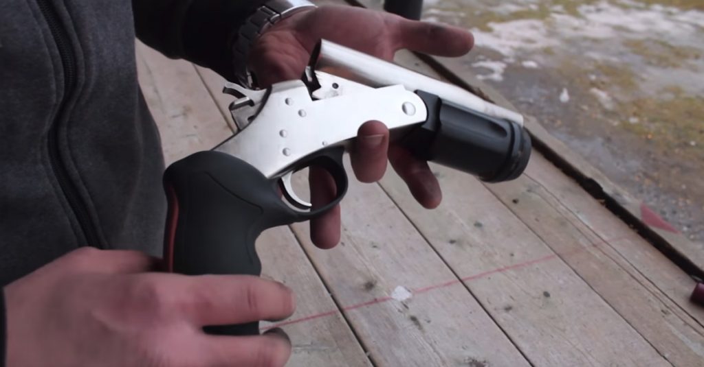 A custom 12 gauge pistol made from a Rossi shotgun.