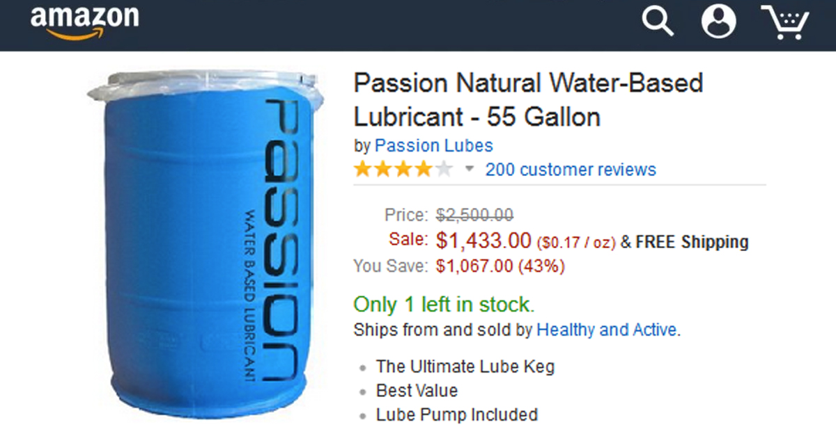 Amazon's 55 gallon drum of lube has some hilarious user reviews. 